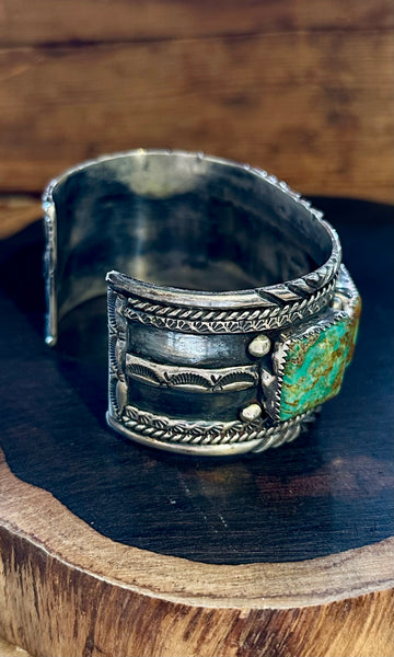 NELSON PACHECO Vintage Turquoise Sterling Silver Cuff • 68g