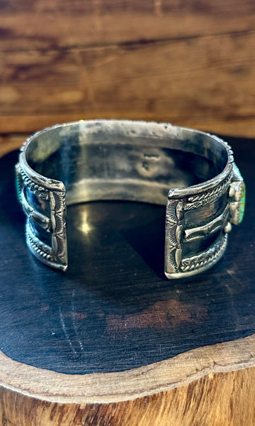 NELSON PACHECO Vintage Turquoise Sterling Silver Cuff • 68g