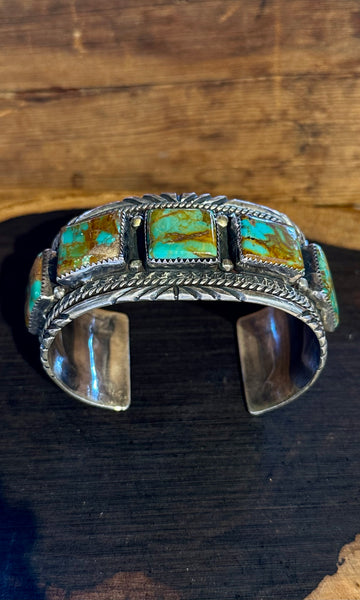 NELSON PACHECO Vintage Turquoise Sterling Silver Cuff • 68g