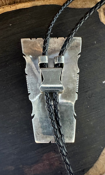 STEVE FRANCISCO Navajo Turquoise Mosaic Bolo Tie w/ Leather Cord