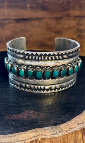 RICK MARTINEZ Vintage Turquoise Sterling Silver Stamped Cuff • 110g