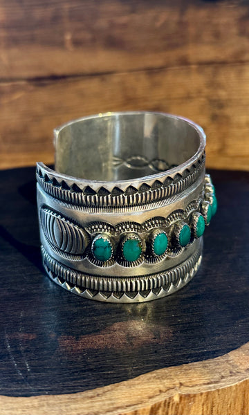 RICK MARTINEZ Vintage Turquoise Sterling Silver Stamped Cuff • 110g
