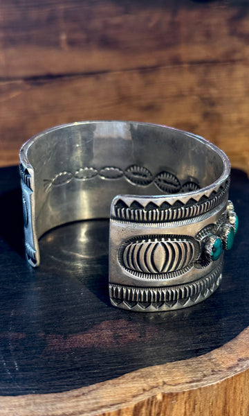 RICK MARTINEZ Vintage Turquoise Sterling Silver Stamped Cuff • 110g
