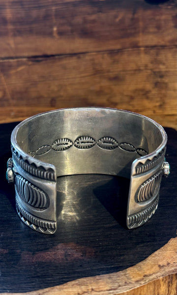 RICK MARTINEZ Vintage Turquoise Sterling Silver Stamped Cuff • 110g