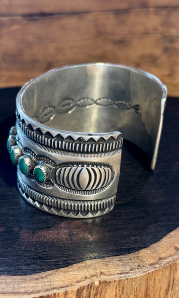 RICK MARTINEZ Vintage Turquoise Sterling Silver Stamped Cuff • 110g