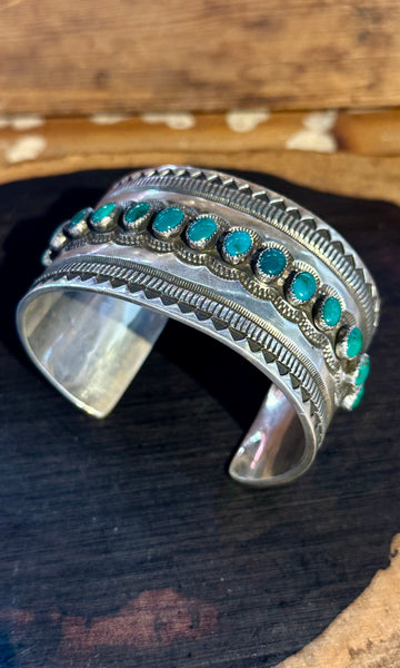RICK MARTINEZ Vintage Turquoise Sterling Silver Stamped Cuff • 110g