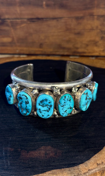 BRIGHT BLUE Vintage Turquoise and Sterling Silver Cuff • 116g