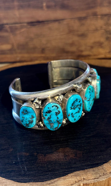 BRIGHT BLUE Vintage Turquoise and Sterling Silver Cuff • 116g