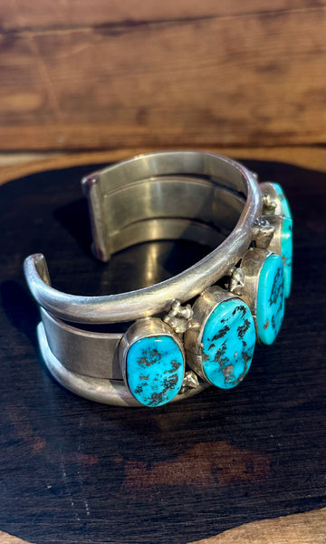 BRIGHT BLUE Vintage Turquoise and Sterling Silver Cuff • 116g