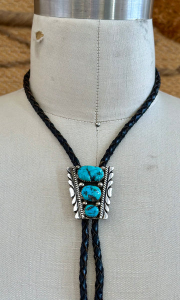 VINTAGE NUGGET Turquoise Bolo Tie w/ Leather Cord