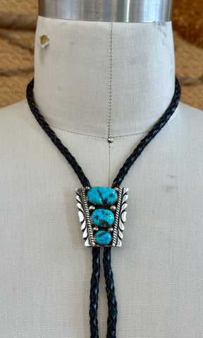 VINTAGE NUGGET Turquoise Bolo Tie w/ Leather Cord