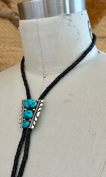VINTAGE NUGGET Turquoise Bolo Tie w/ Leather Cord