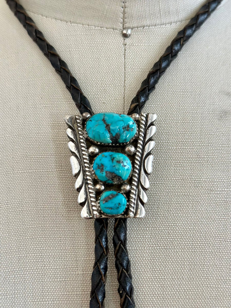 VINTAGE NUGGET Turquoise Bolo Tie w/ Leather Cord