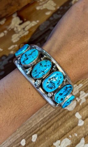 BRIGHT BLUE Vintage Turquoise and Sterling Silver Cuff • 116g