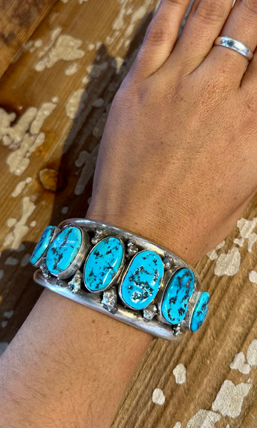BRIGHT BLUE Vintage Turquoise and Sterling Silver Cuff • 116g