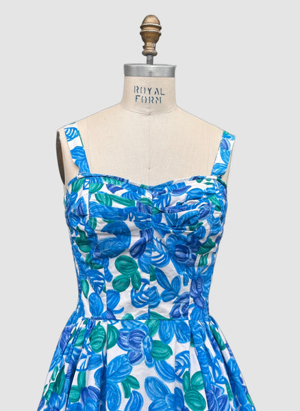 BLUE HAWAII  50s KAMEHAMEHA Halter Hawaiian Sun Dress • Medium