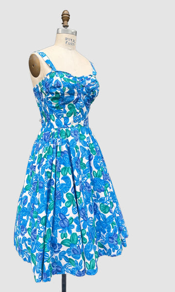BLUE HAWAII  50s KAMEHAMEHA Halter Hawaiian Sun Dress • Medium