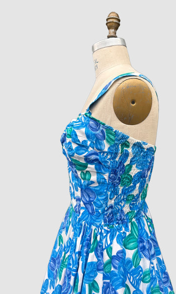 BLUE HAWAII  50s KAMEHAMEHA Halter Hawaiian Sun Dress • Medium
