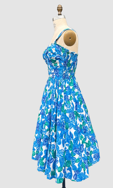 BLUE HAWAII  50s KAMEHAMEHA Halter Hawaiian Sun Dress • Medium