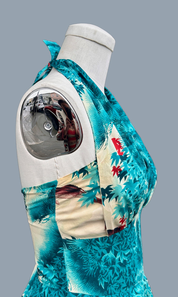 sachin and babi light blue dress Miss Hawaii 50s vintage nylon taffeta halter sundress