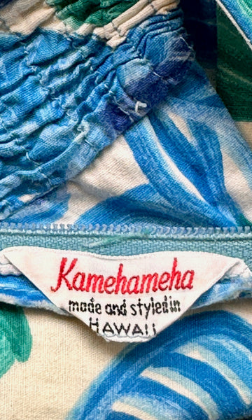 BLUE HAWAII  50s KAMEHAMEHA Halter Hawaiian Sun Dress • Medium