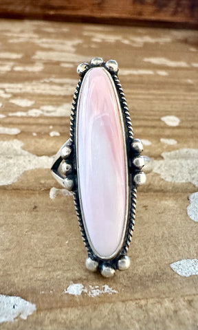 OH SO LOVELY Pink Conch Shell and Sterling Silver Tall Oval Ring • Sizes Adjustable