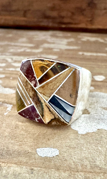 TULLY GUSTINE Navajo Multi Stone Inlay Ring Mens • Size 10.5