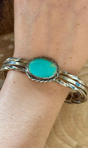 VINTAGE AQUATIC Turquoise and Sterling Silver Mens Cuff