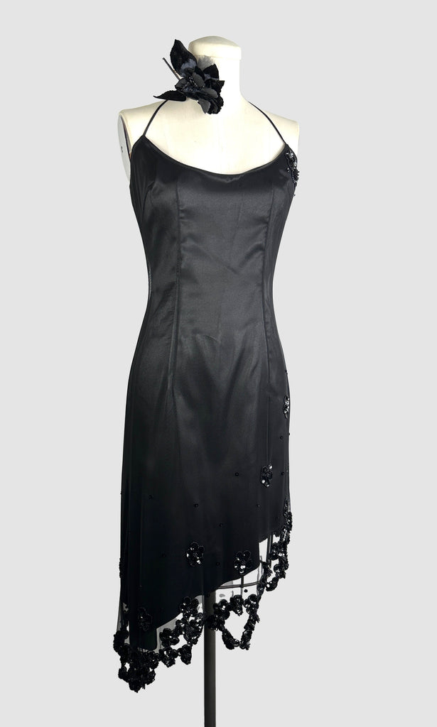 BETSEY JOHNSON 90s Black Mesh Beaded Halter Dress Small Love Street Vintage BETSEY JOHNSON 90s Black Mesh Beaded Halter Dress Small Love Street Vintage