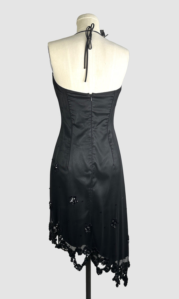 BETSEY JOHNSON 90s Black Mesh Beaded Halter Dress Small Love Street Vintage BETSEY JOHNSON 90s Black Mesh Beaded Halter Dress Small Love Street Vintage