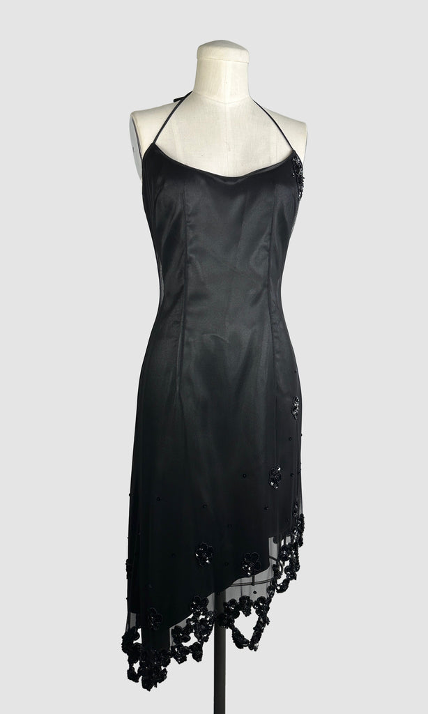 BETSEY JOHNSON 90s Black Mesh Beaded Halter Dress Small Love Street Vintage BETSEY JOHNSON 90s Black Mesh Beaded Halter Dress Small Love Street Vintage