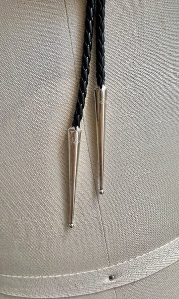 NAVAJO TURQUOISE PIANO Sterling Silver Bolo Tie w/ Leather Cord