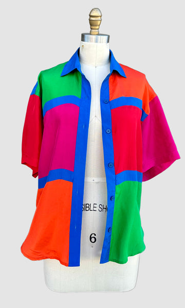 1980s BLAIR BOUTIQUE Vintage Silk Shirt • Small