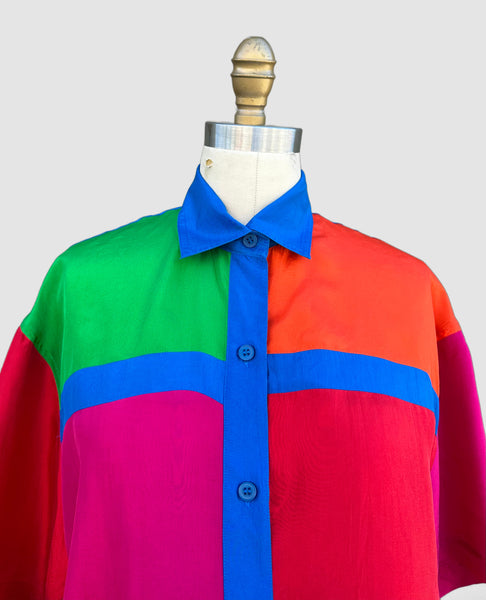 1980s BLAIR BOUTIQUE Vintage Silk Shirt • Small