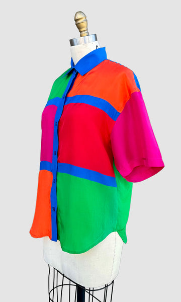 1980s BLAIR BOUTIQUE Vintage Silk Shirt • Small