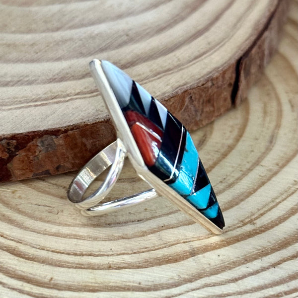CLEO KALLESTEWA Multi Stone Inlay Native American Zuni Ring • Size 7