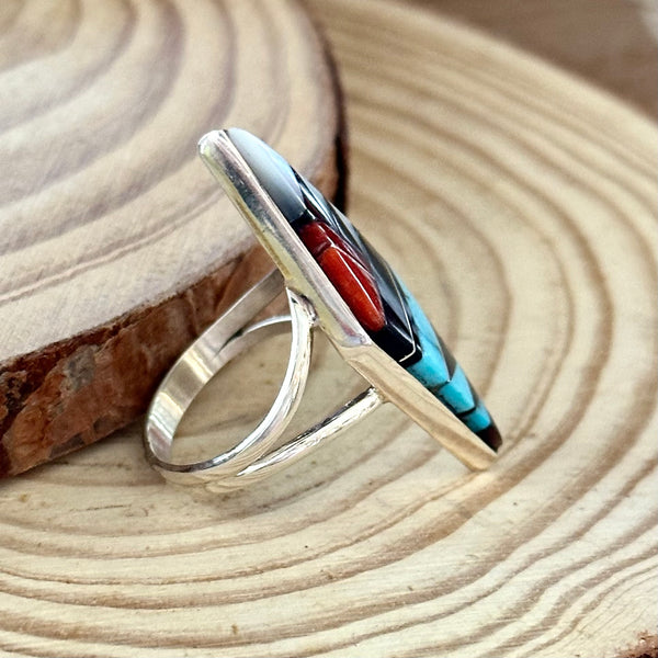 CLEO KALLESTEWA Multi Stone Inlay Native American Zuni Ring • Size 7