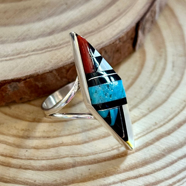 CLEO KALLESTEWA Multi Stone Inlay Native American Zuni Ring • Size 8