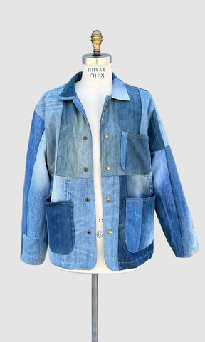 REPURPOSED PATCHWORK DENIM Blue Chore Jacket • Size Large