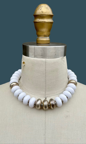 MIRIAM HASKELL Choker Necklace Vintage 70s/80s Jewelry Silver Metal and Resin