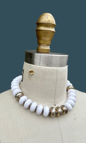 MIRIAM HASKELL Choker Necklace Vintage 70s/80s Jewelry Silver Metal and Resin
