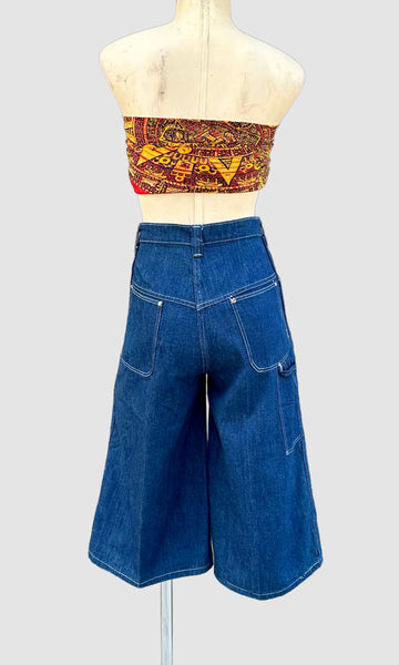 1970s JUNIOR DESTINY Denim Culottes Dead Stock Shorts • Size Small