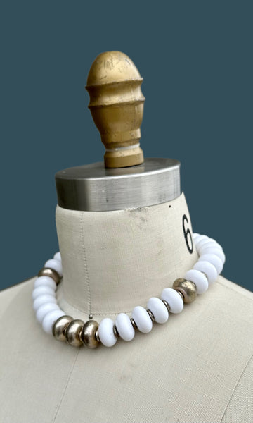 MIRIAM HASKELL Choker Necklace Vintage 70s/80s Jewelry Silver Metal and Resin