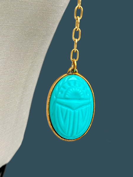 SCARAB BELT Vintage 60s/70s Waist Belt Turquoise Resin Scarab