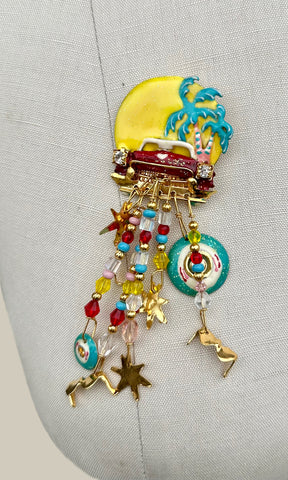 LUNCH At THE RITZ Vintage 80s Enamel Charm Brooch