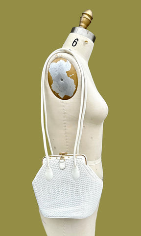 JUDITH LEIBER Vintage 90s White Leather Clasp  Shoulder Bag
