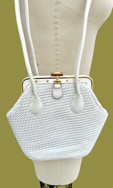 JUDITH LEIBER Vintage 90s White Leather Clasp  Shoulder Bag