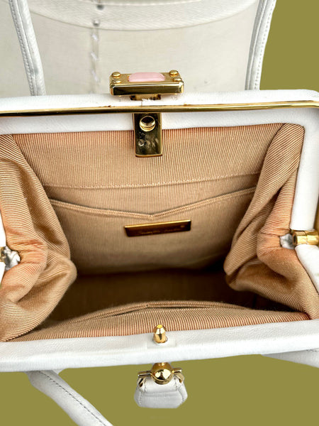 JUDITH LEIBER Vintage 90s White Leather Clasp  Shoulder Bag