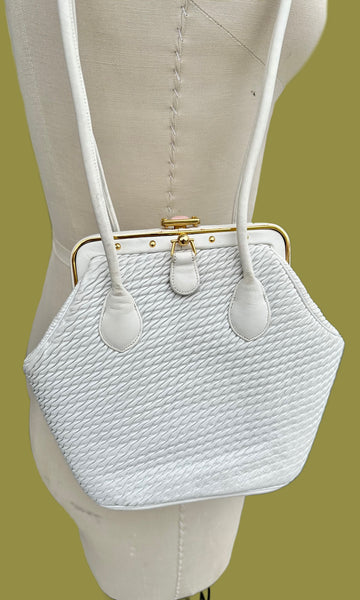 JUDITH LEIBER Vintage 90s White Leather Clasp  Shoulder Bag