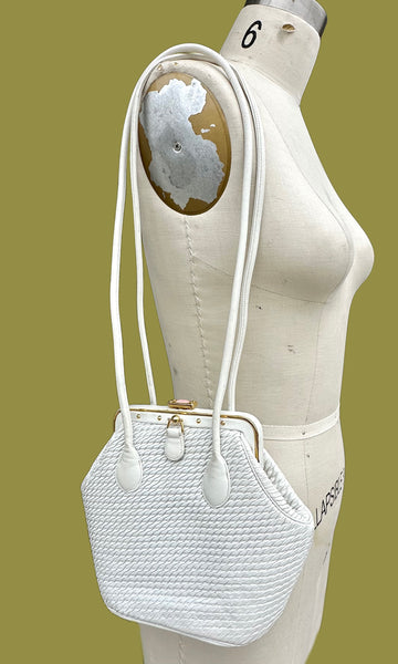 JUDITH LEIBER Vintage 90s White Leather Clasp  Shoulder Bag